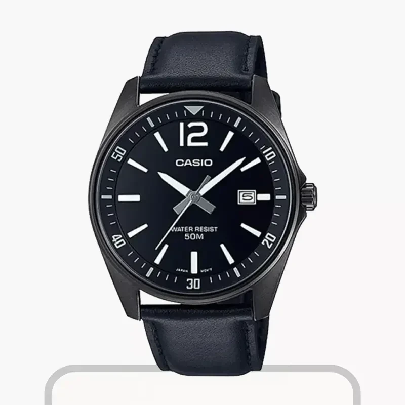 Casio Enticer Leather Band Black Dial Men's Watch | MTP-E170BL-1BV